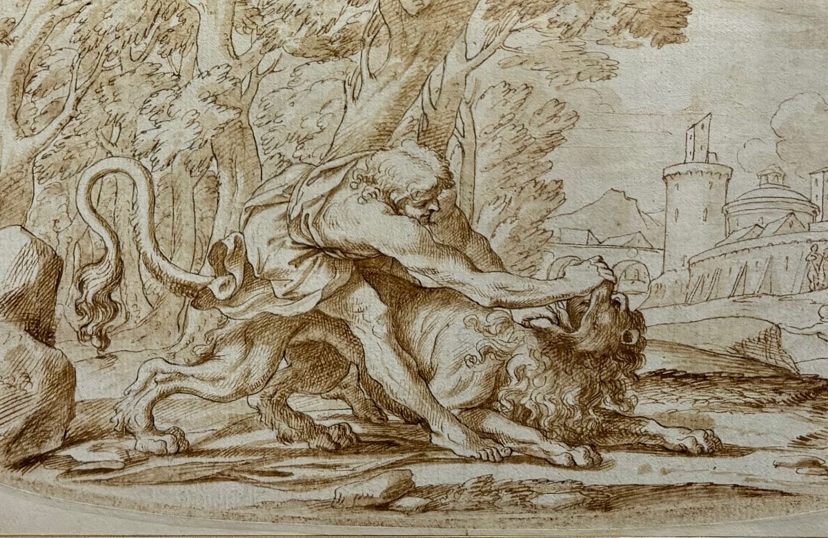 Heracles And The Lion Of Nemea, 17th Century Italian School.-photo-2