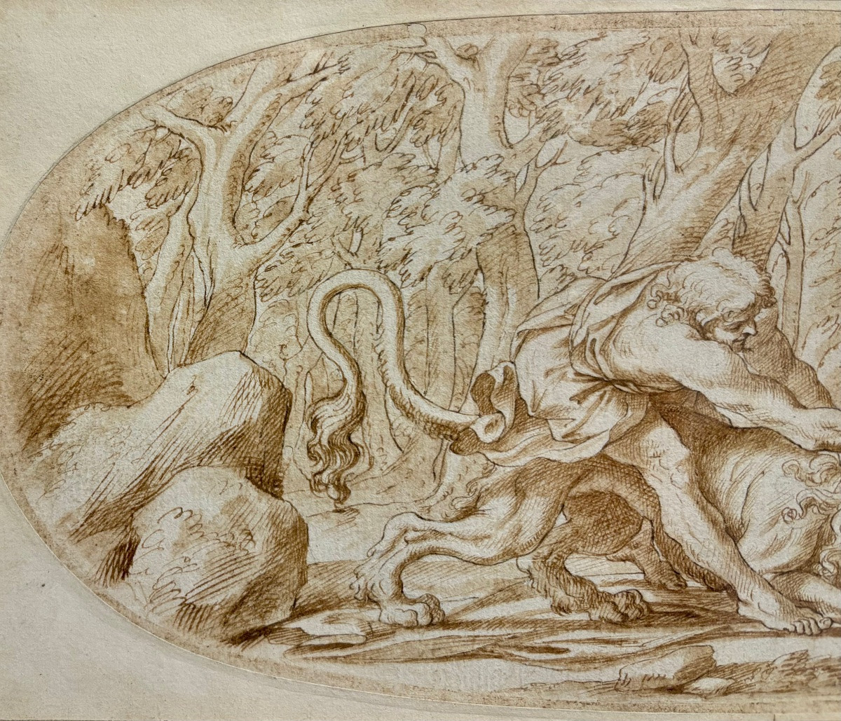 Heracles And The Lion Of Nemea, 17th Century Italian School.-photo-3
