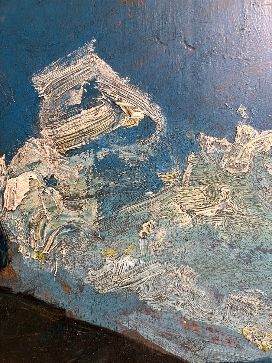 "Paysage aux cyprès" . Antonio Fontanesi (1818-1882), attri. à Huile sur panneau.-photo-5