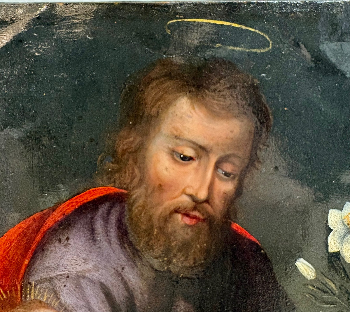 "Joseph et l'enfant Jésus", huile sur cuivre vers 1700-photo-2