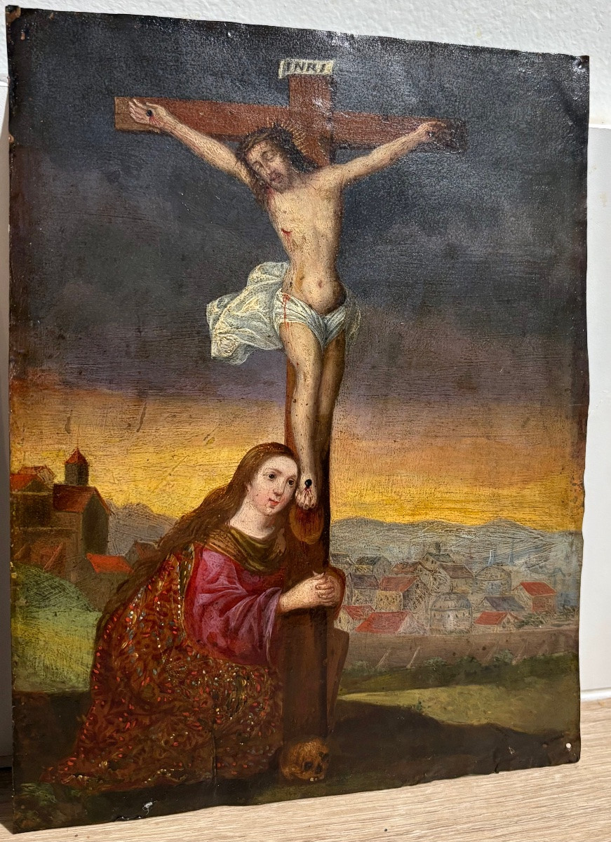 Christ On The Cross, Oil On Copper, Late 17th Century.-photo-1