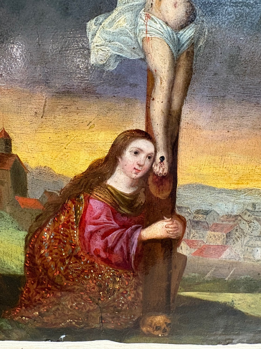 Christ On The Cross, Oil On Copper, Late 17th Century.-photo-2