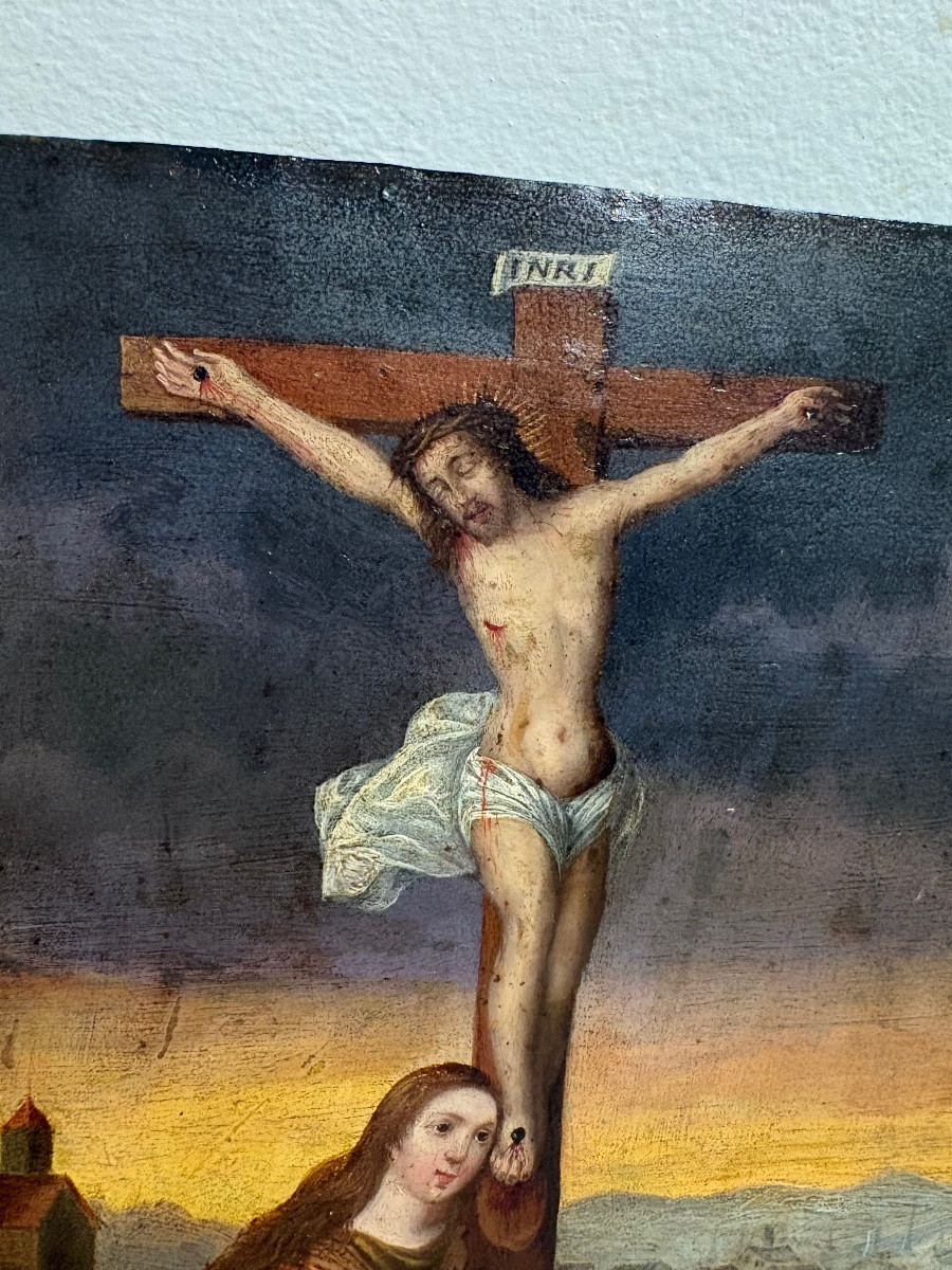 Christ On The Cross, Oil On Copper, Late 17th Century.-photo-3
