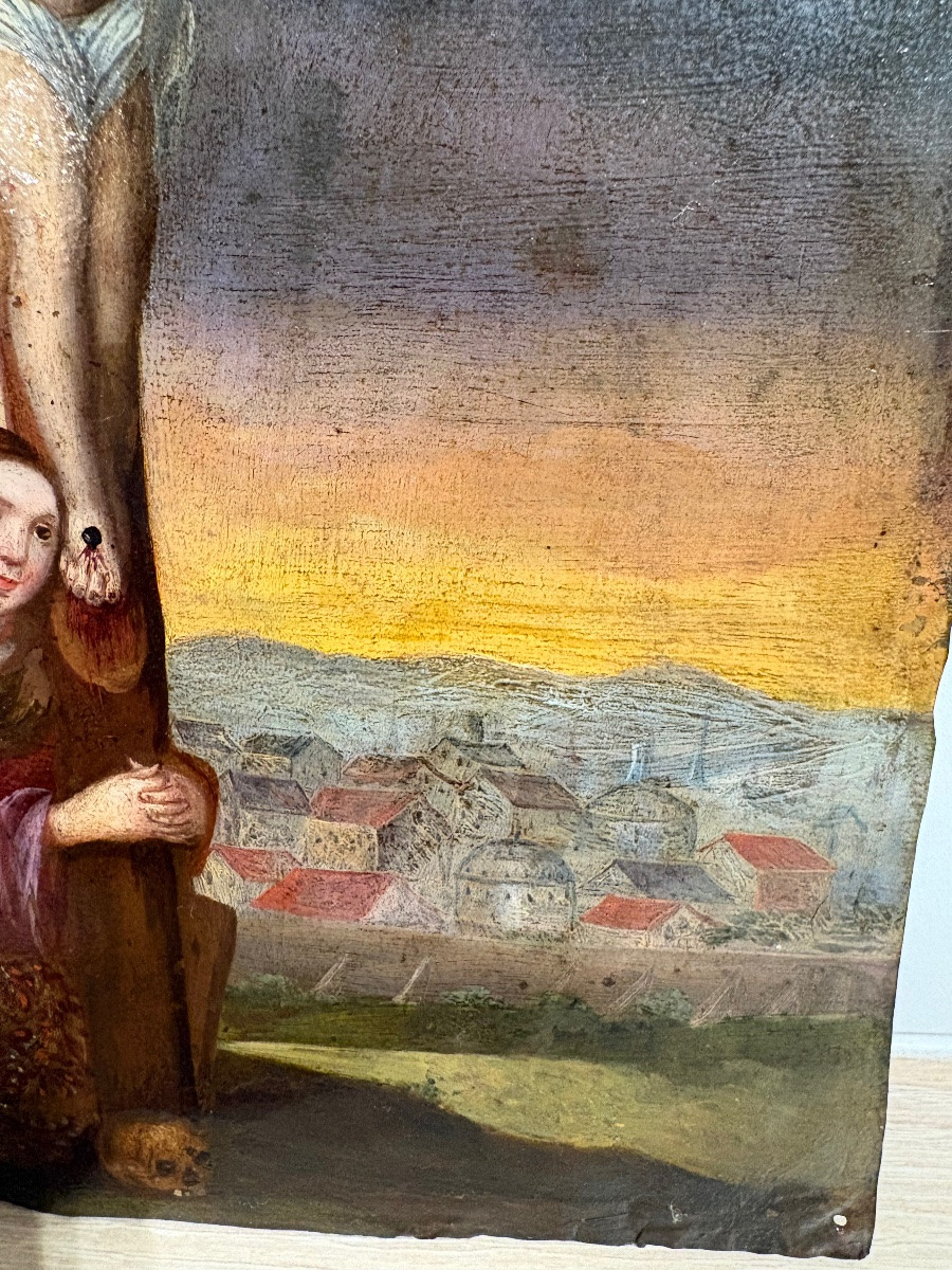 Christ On The Cross, Oil On Copper, Late 17th Century.-photo-4