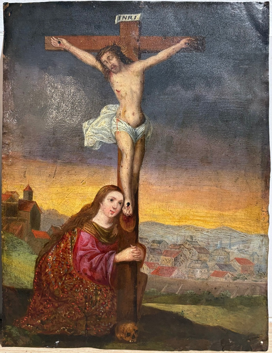 Christ On The Cross, Oil On Copper, Late 17th Century.