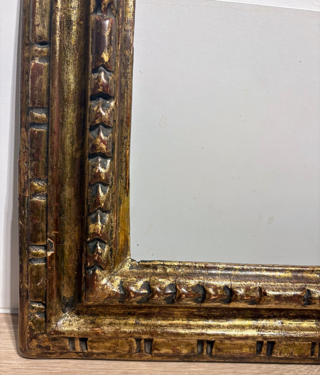 Cadre ancien, Italie début 18ème Siècle , Bois Sculpté Doré.-photo-4