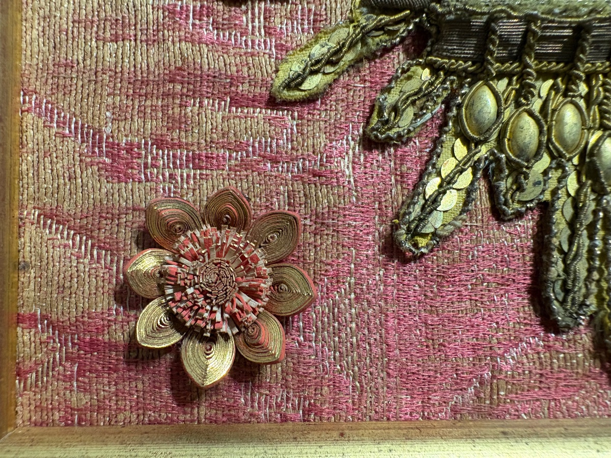 "Agneau Pascal", Broderie de fils d'argent et doré, fin 18ème / début 19ème siècle-photo-3