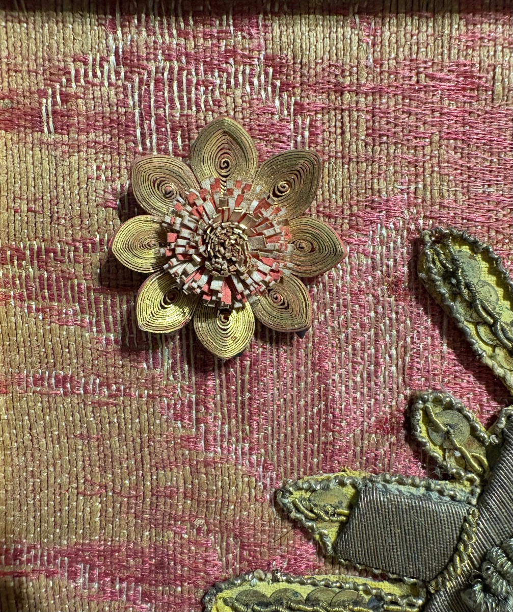 "Agneau Pascal", Broderie de fils d'argent et doré, fin 18ème / début 19ème siècle-photo-4