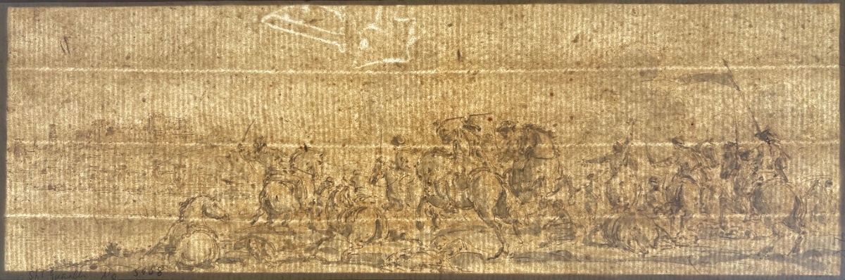 Scène de bataille, Dessin italien 18ème siècle, encre et lavis.-photo-2