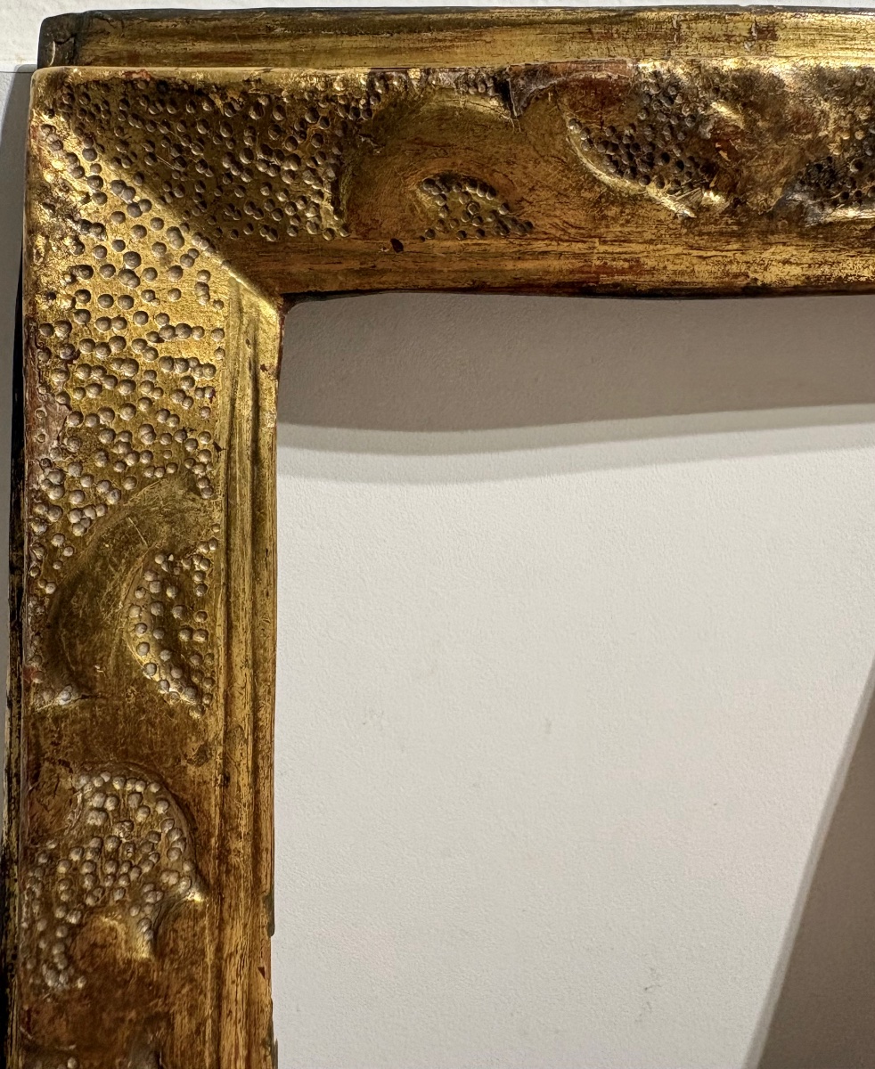 Cadre ancien, Italie 17ème Siècle , Bois Sculpté Doré.-photo-2