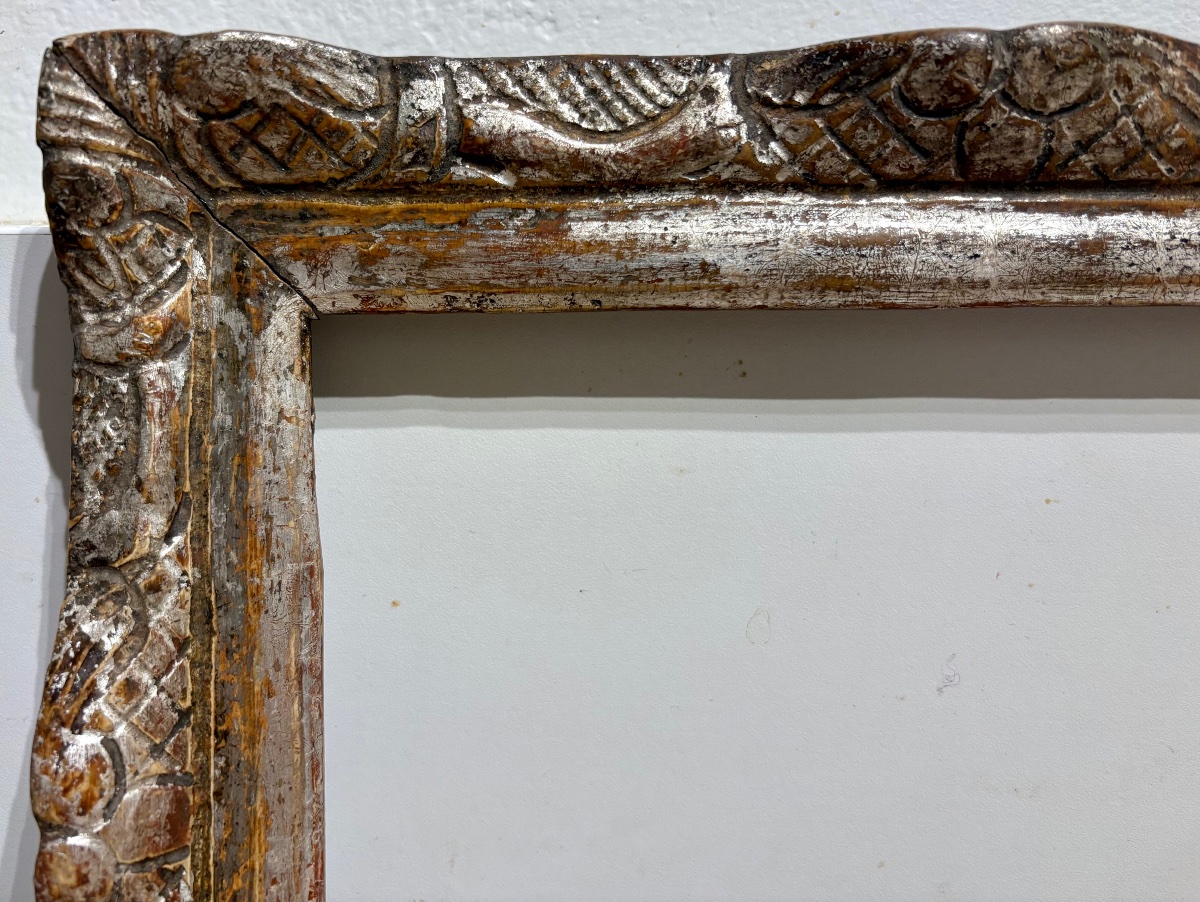 Antique Frame, 18th Century, Carved Wood, Formerly Silver-plated.-photo-3