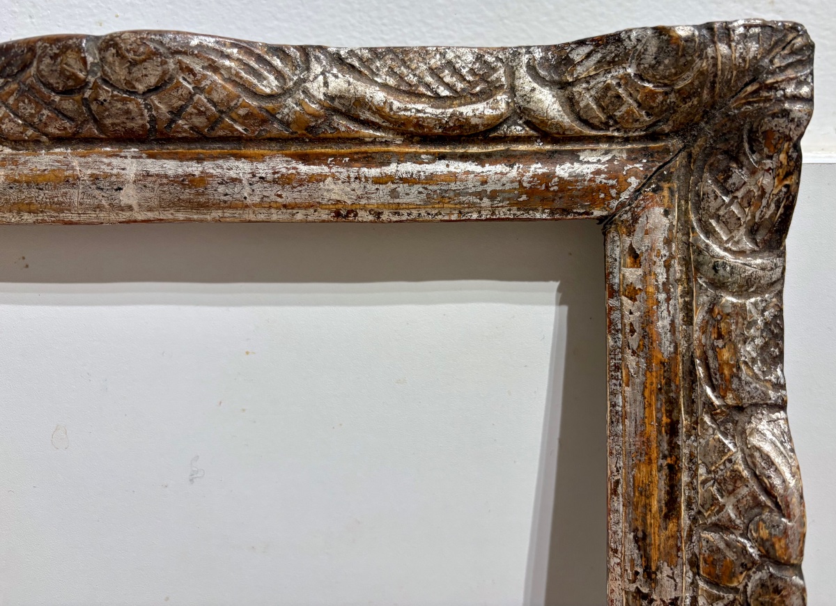Antique Frame, 18th Century, Carved Wood, Formerly Silver-plated.-photo-4