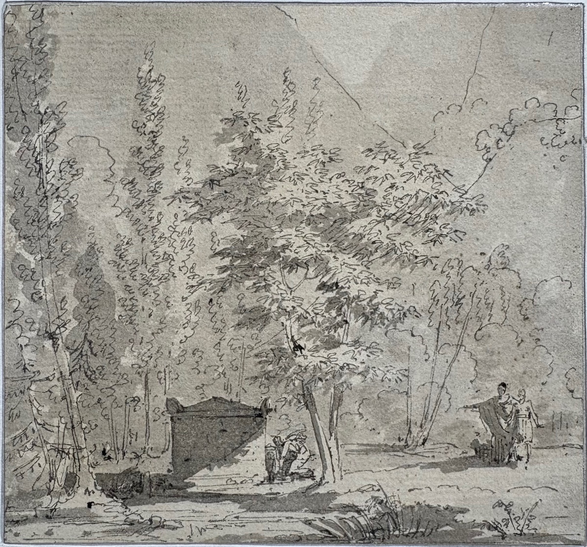 Dessin Ancien, école du 18ème Siècle, cadre d'époque.-photo-2