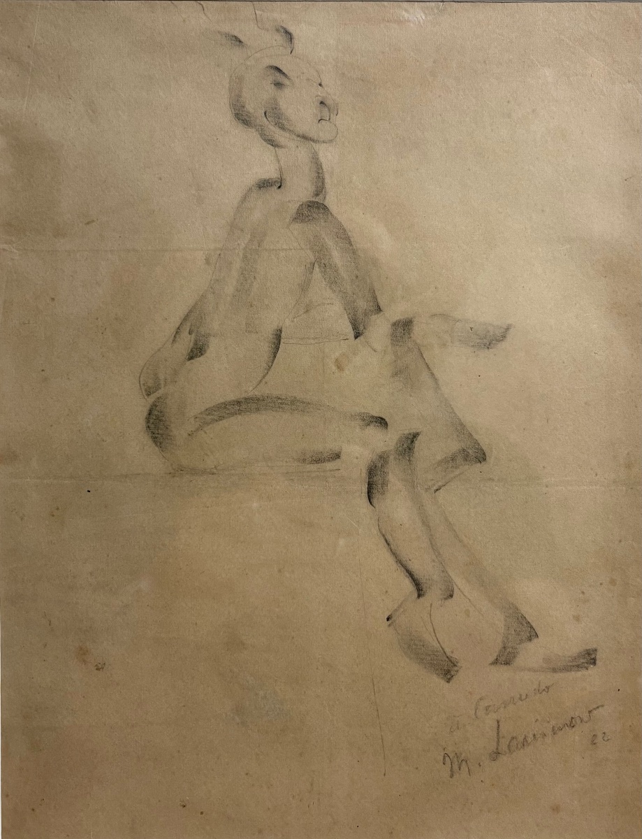 Michel Larionov (1881-1964), personnage assis, dédicace à Canudo.-photo-2