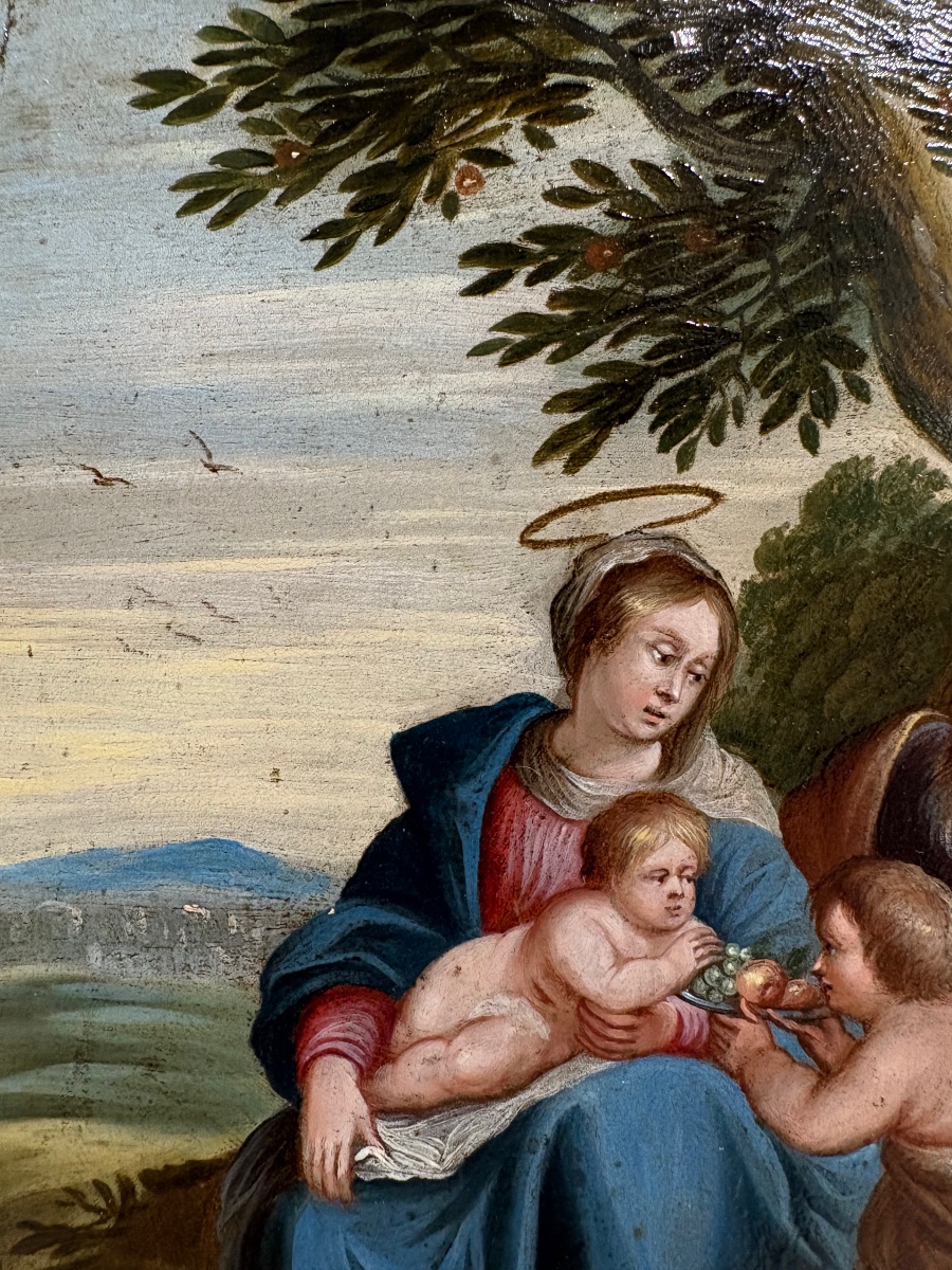 "Sainte famille et Saint Jean Baptiste" Huile sur cuivre vers 1700-photo-3