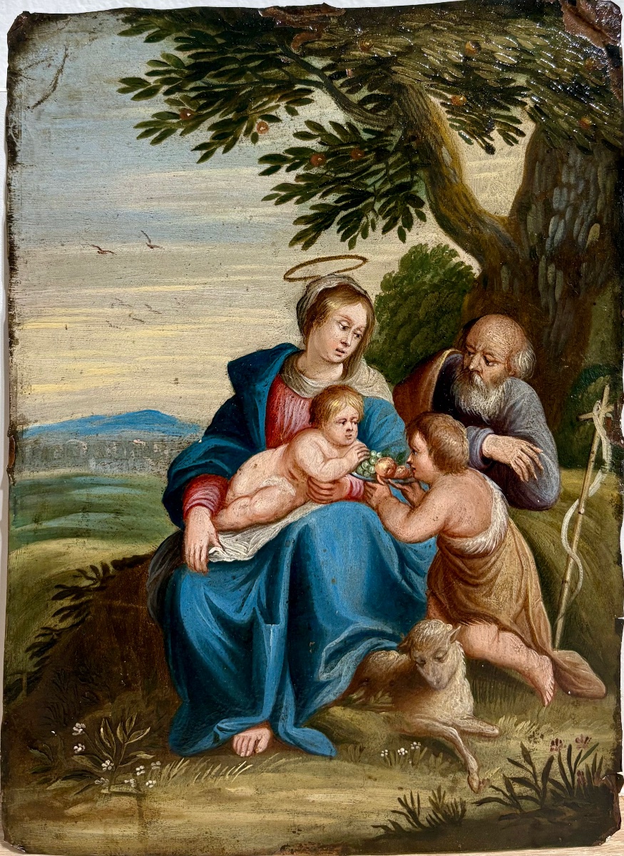 "Sainte famille et Saint Jean Baptiste" Huile sur cuivre vers 1700