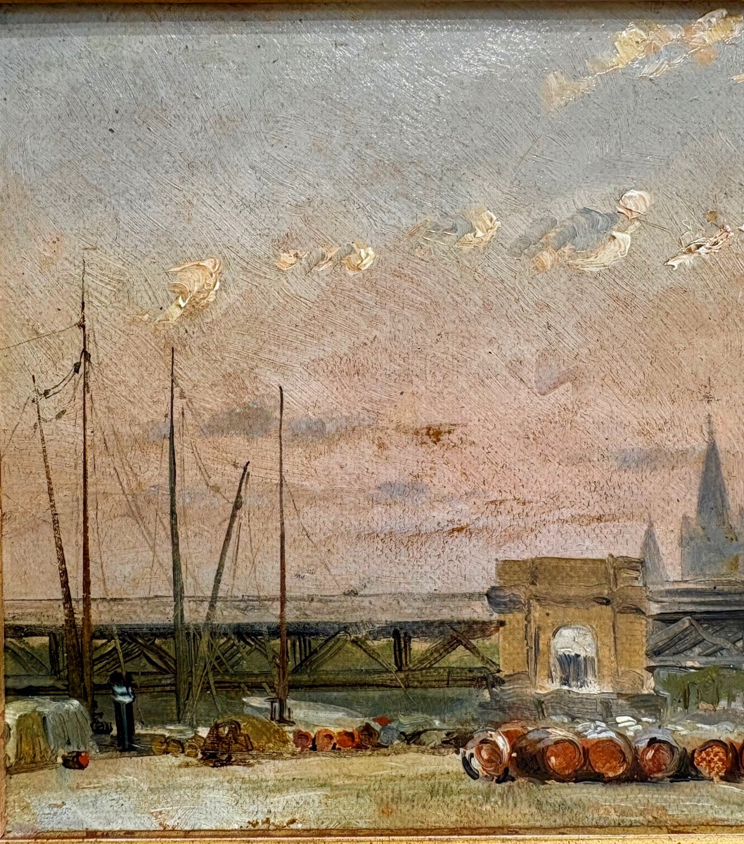"view Of The Harbor," Attributed To Charles Lapostolet (1890–1924), Oil On Cardboard.-photo-3