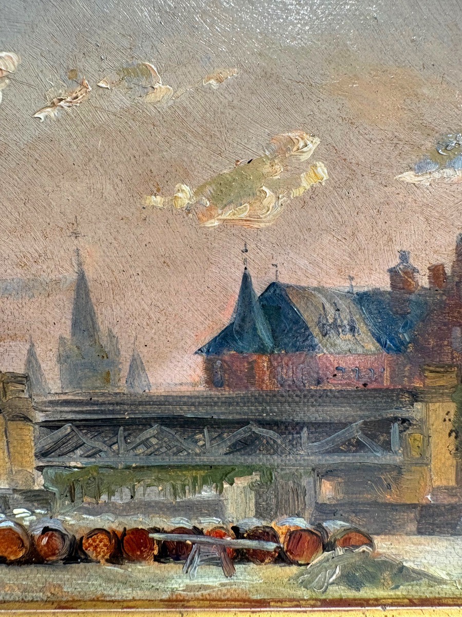 "view Of The Harbor," Attributed To Charles Lapostolet (1890–1924), Oil On Cardboard.-photo-1