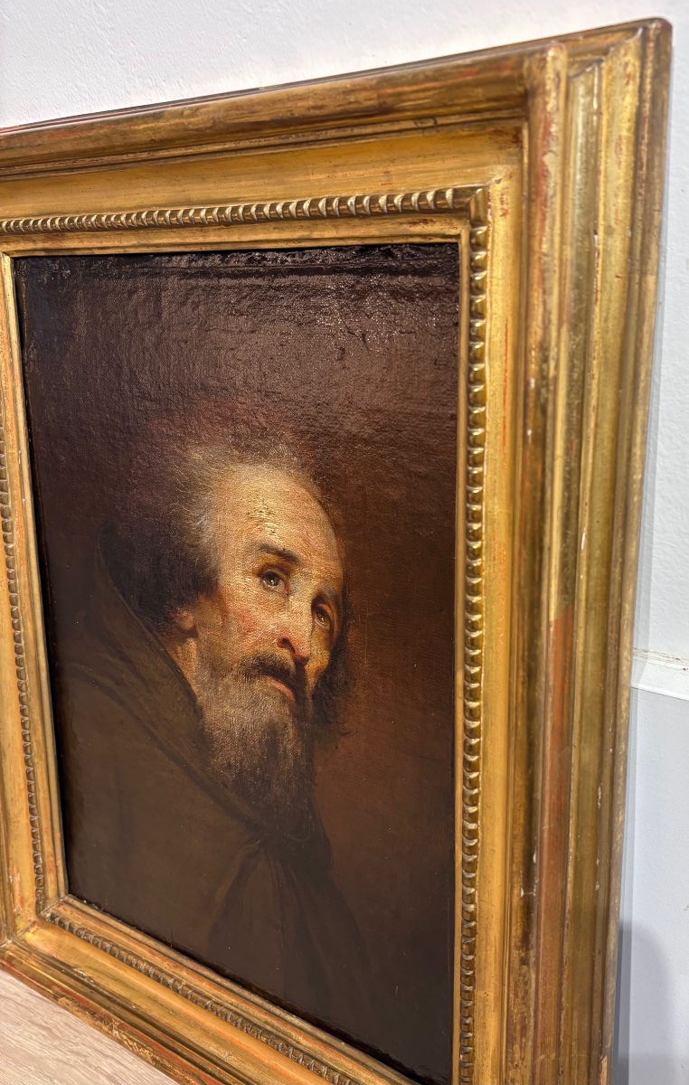 "Portrait d'un moine ou d'un Saint en prière", huile sur toile du début du 19ème siècle-photo-3
