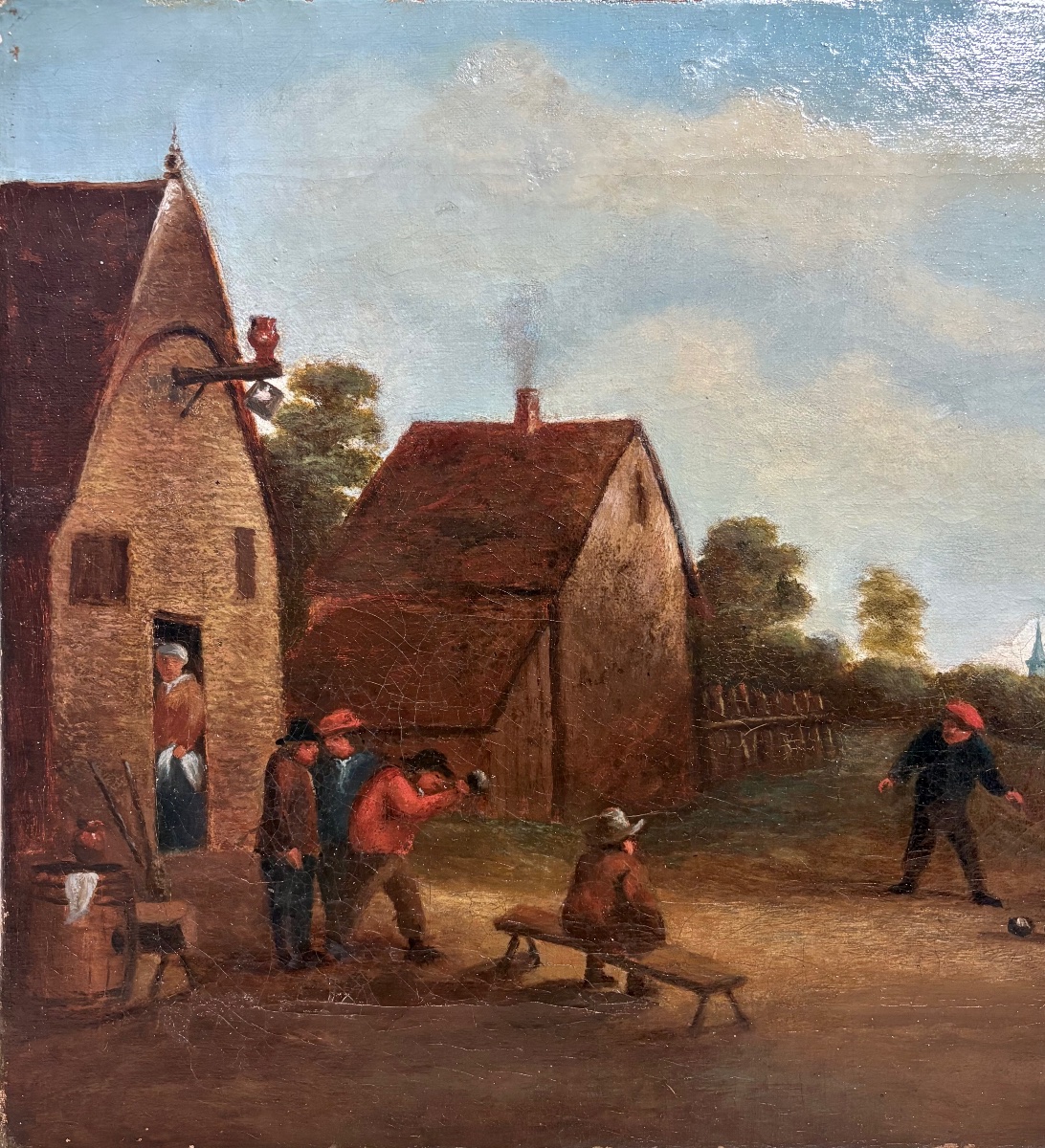 " Les joueurs de boules" Ecole Hollandaise du 19ème siècle d'après David Tenier Le jeune.-photo-3