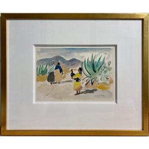 Yves Brayer ( 1907-1990) Aquarelle sur papier, Mexique 1963.
