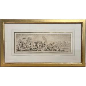 Scène de bataille, Dessin italien 18ème siècle, encre et lavis.