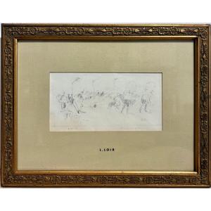 Luigi Loir (1845-1916) dessin sur papier, "Les porteurs de fleurs"
