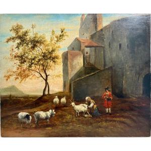 Ecole hollandaise vers 1800, huile sur panneau.