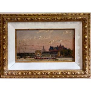 "view Of The Harbor," Attributed To Charles Lapostolet (1890–1924), Oil On Cardboard.