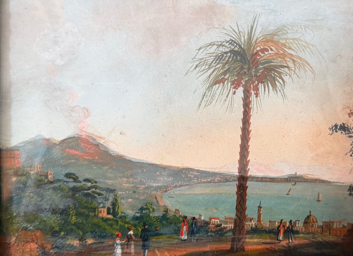 École napolitaine du XIXe - Vue de la baie de Naples-photo-2