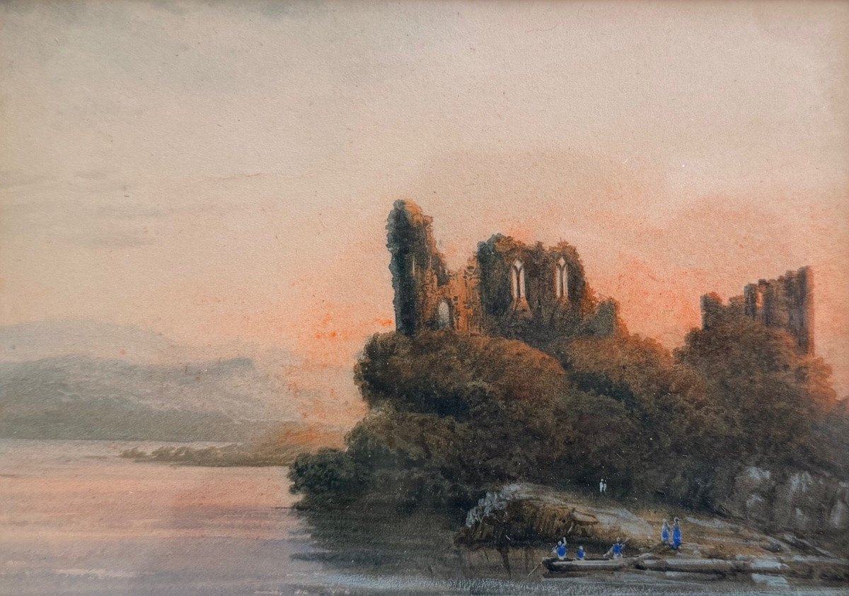 Jules Coignet - Watercolor Landscape With Ruins-photo-3