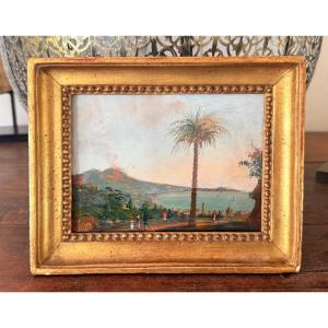 École napolitaine du XIXe - Vue de la baie de Naples