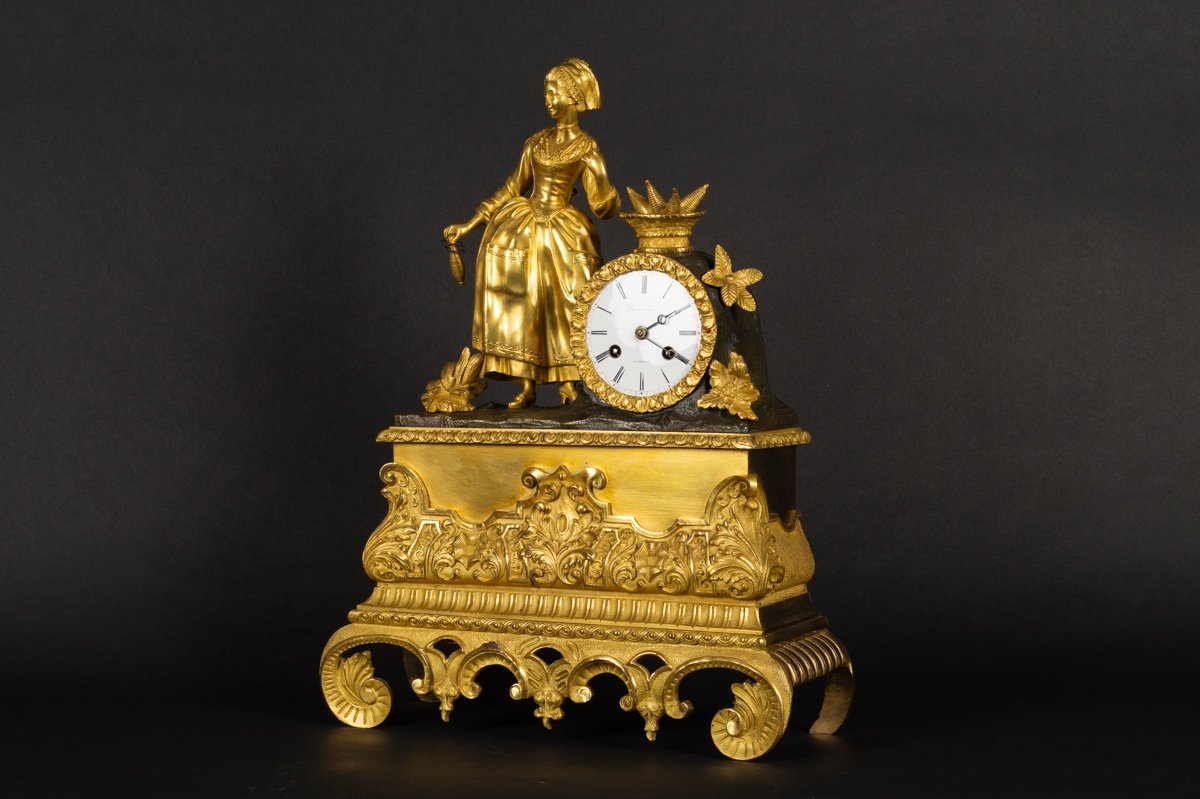 Panneau Ancien - Femme En Bronze Et Laiton - Objet Décoratif - Occasion