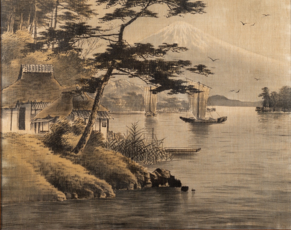Antique Japanese etched Fuji Mountain with movable Sparrow bird hair stick GS603 Mount Fuji from Lake Yamanaka – Shōtei Woodblock Print  main image 2