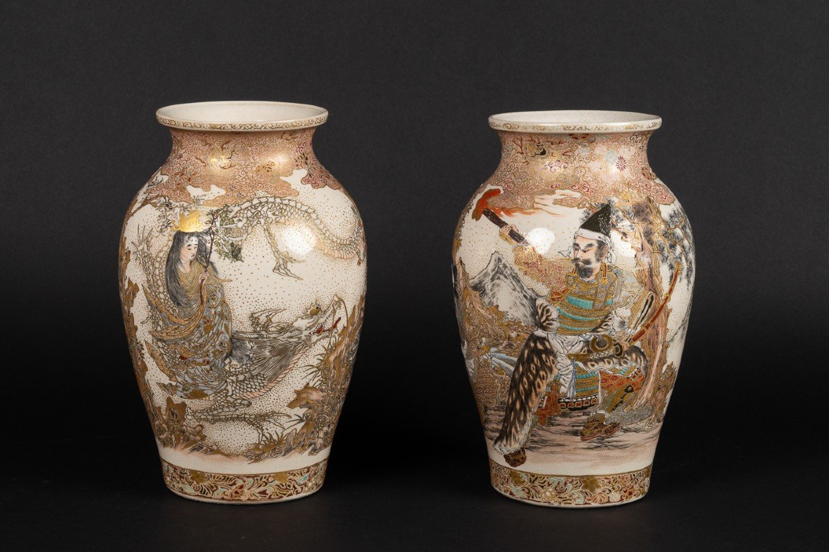 Vase japonais Satsuma ancien – Période Meiji – 34 cm - Antiquités