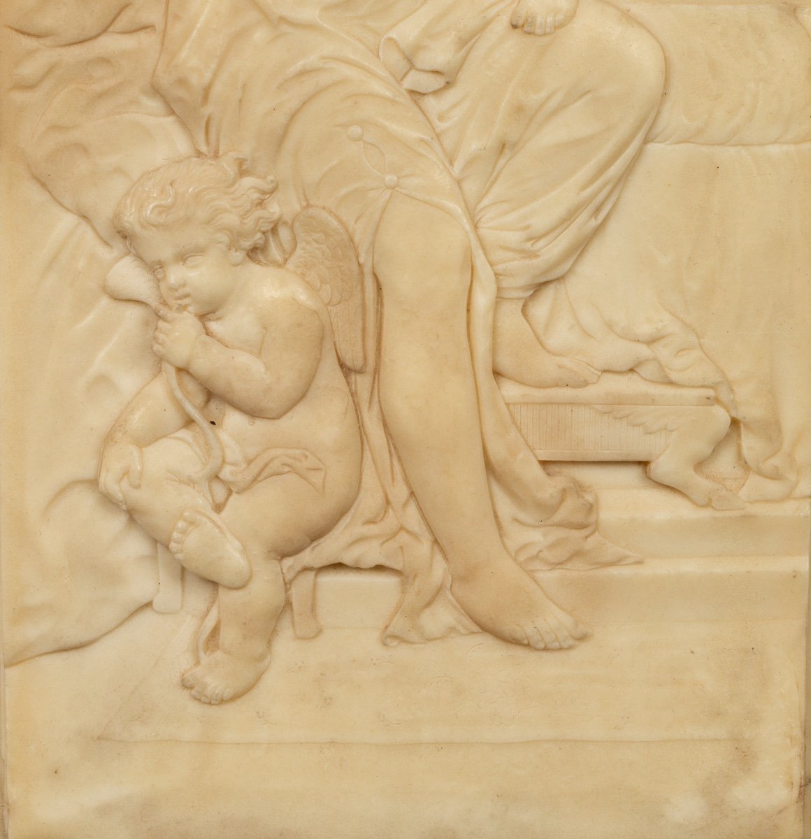 Bas-relief d'Une Femme Aux Cupidons, Albâtre, Académisme, France, XIXe Siècle-photo-1