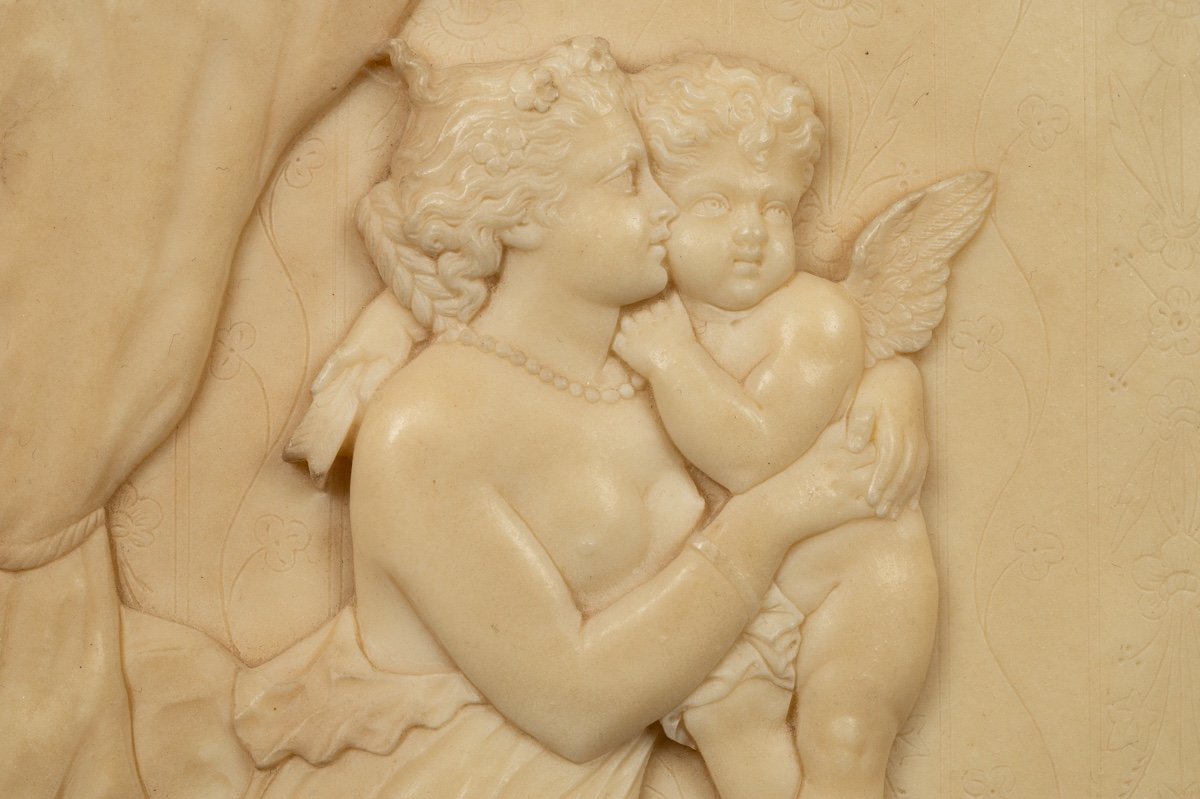 Bas-relief d'Une Femme Aux Cupidons, Albâtre, Académisme, France, XIXe Siècle-photo-3