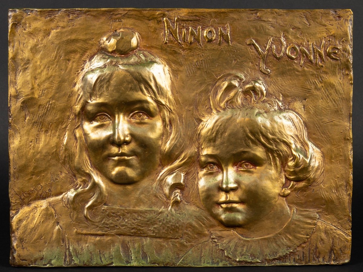 Bas-relief Ninon Yvonne, Claudia Alex-viennois, Bronze Doré, Art Nouveau, France, 1899.-photo-3