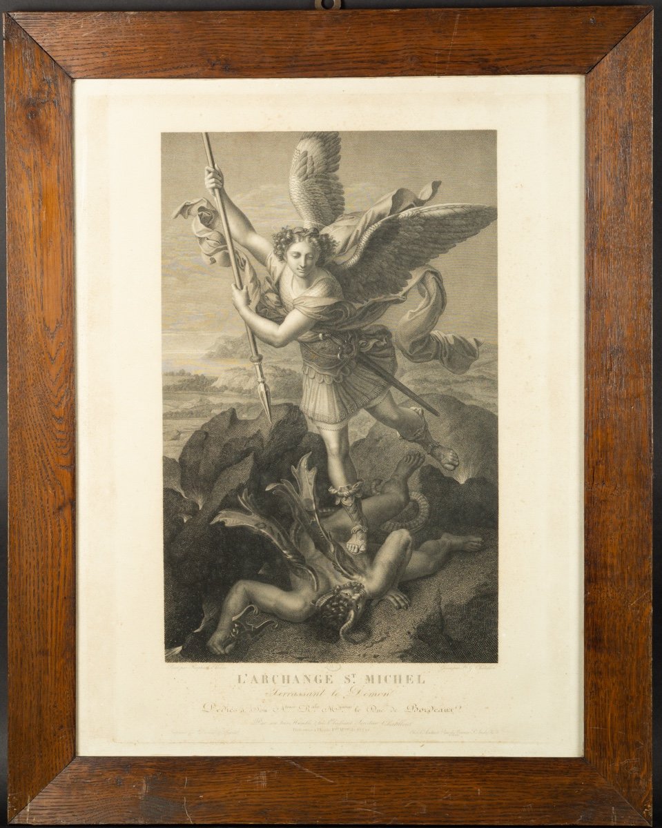 Archange Saint Michel, Gravure d'Après Raphaël d'Urbino, Henri Guillaume Chatillon (1780-1856),-photo-2