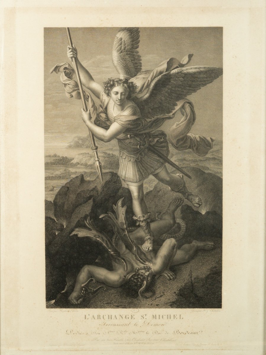 Archange Saint Michel, Gravure d'Après Raphaël d'Urbino, Henri Guillaume Chatillon (1780-1856),-photo-3