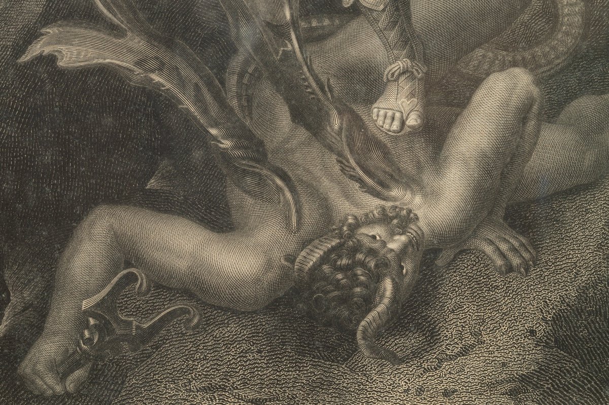 Archange Saint Michel, Gravure d'Après Raphaël d'Urbino, Henri Guillaume Chatillon (1780-1856),-photo-1