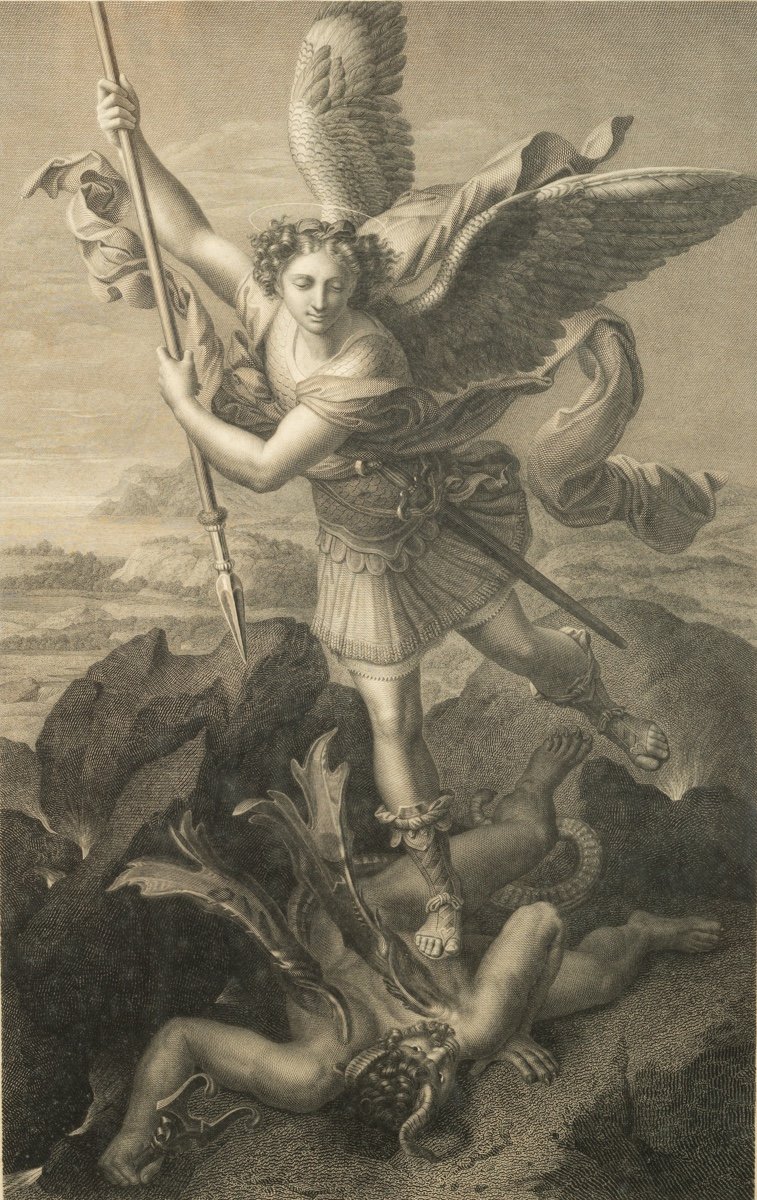 Archange Saint Michel, Gravure d'Après Raphaël d'Urbino, Henri Guillaume Chatillon (1780-1856),