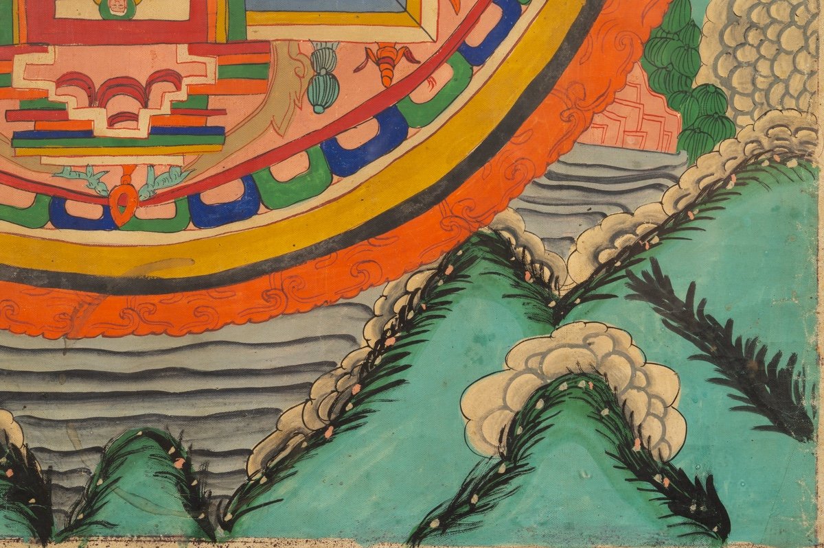 Thanka (thangka, Tangka) With Mandala, Hand Painted On Canvas, Tibet / Nepal 1st Mid 20th-photo-7