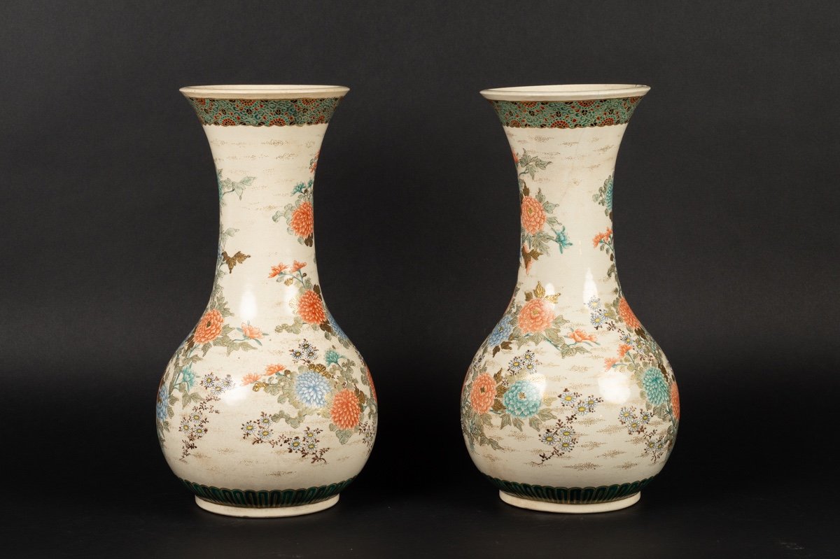 Paire De Vases Avec Chrysanthèmes, Satsuma, Japon, ère Meiji (1868-1912) -photo-4
