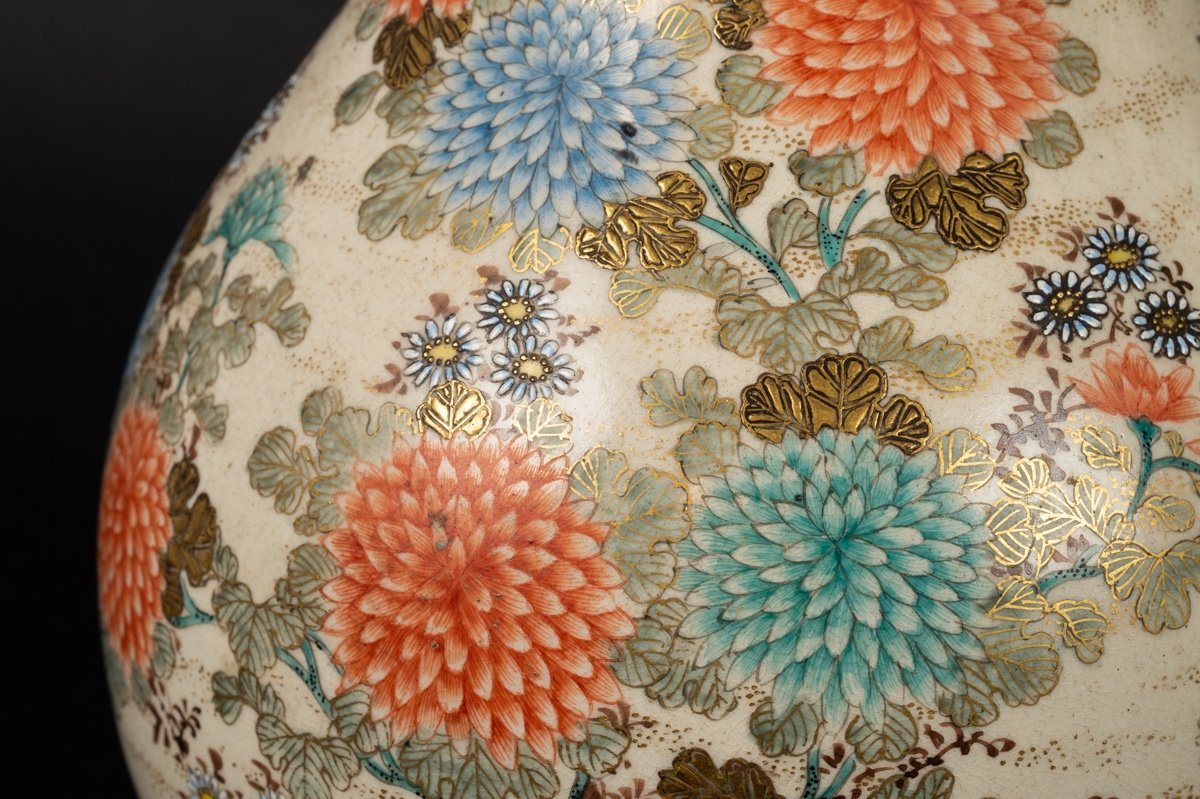 Paire De Vases Avec Chrysanthèmes, Satsuma, Japon, ère Meiji (1868-1912) -photo-2