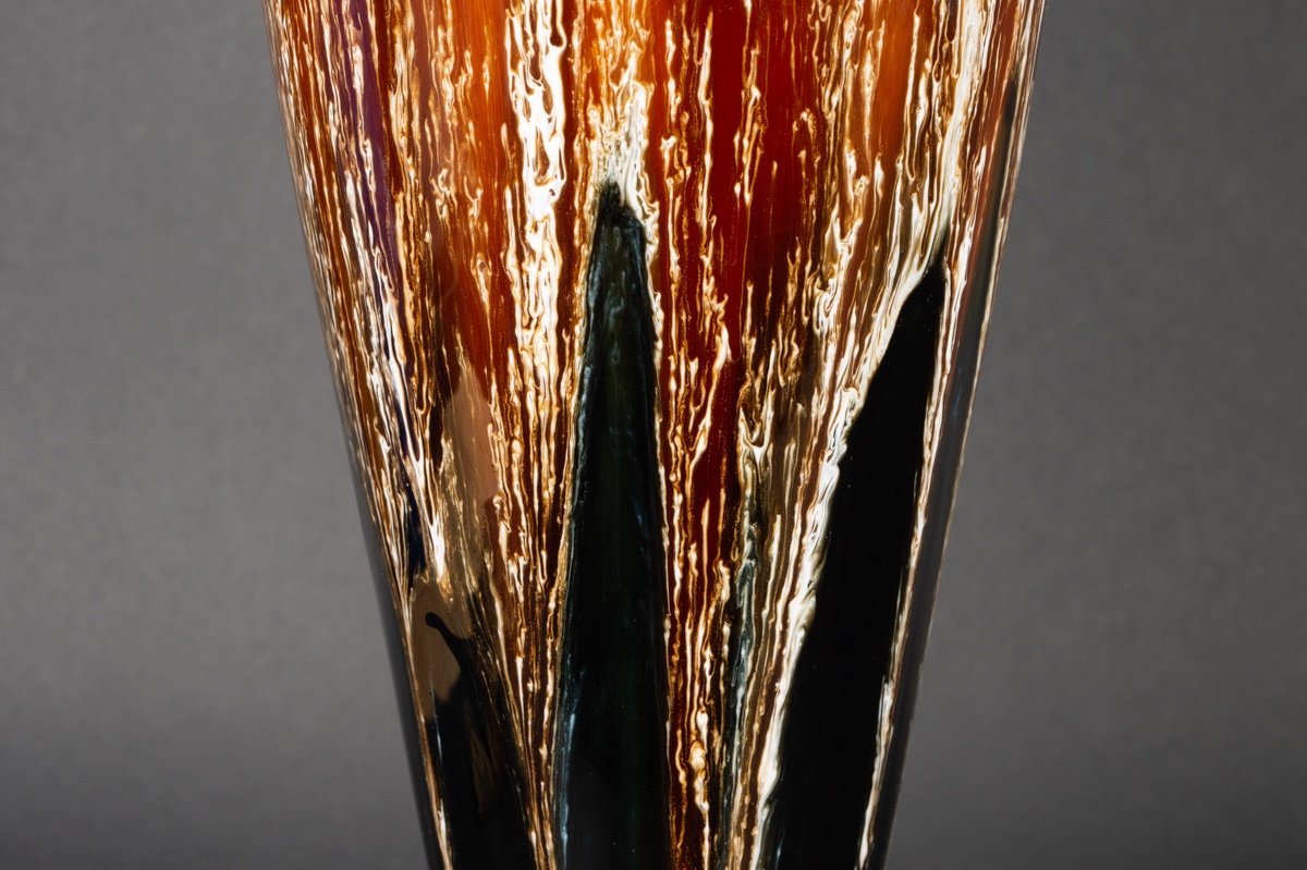 Large Art Deco Vase, Stoneware With Bronze Fittings, France, 1920s-photo-6