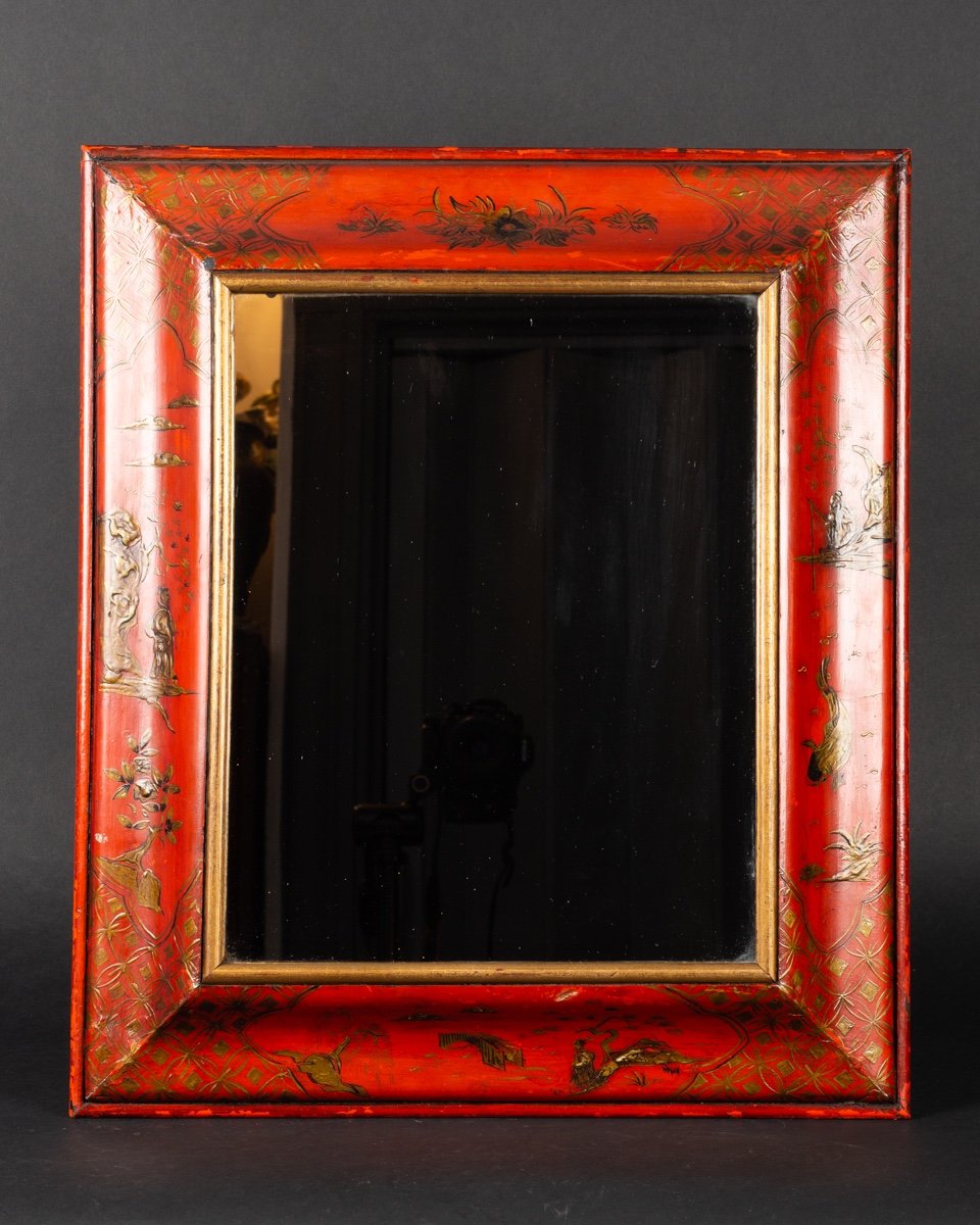 Miroir Chinoiserie, Bois Laqué, France, XIXe Siècle.   