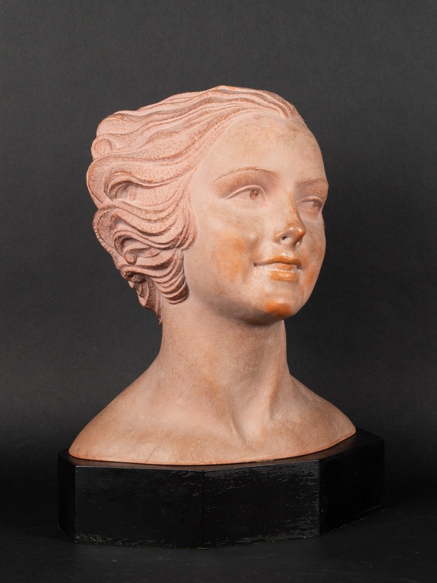 Bust Of Girl, Terracotta, Dh Chiparus. Art Deco, France, 1920s/30s-photo-2