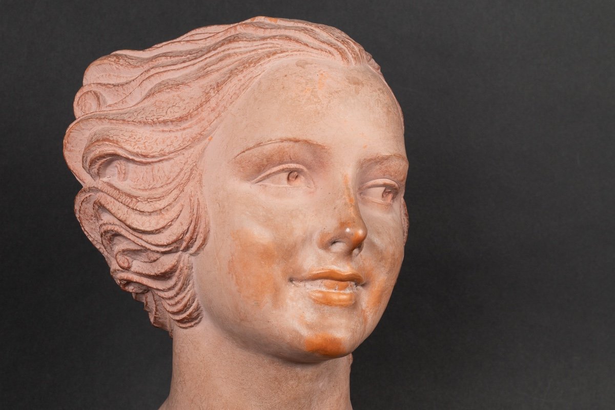 Bust Of Girl, Terracotta, Dh Chiparus. Art Deco, France, 1920s/30s-photo-3