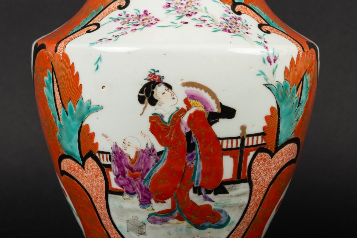 Paire De Vases Avec Geisha Et Samouraï, Kutani, Japon, ère Meiji (1868-1912)-photo-4